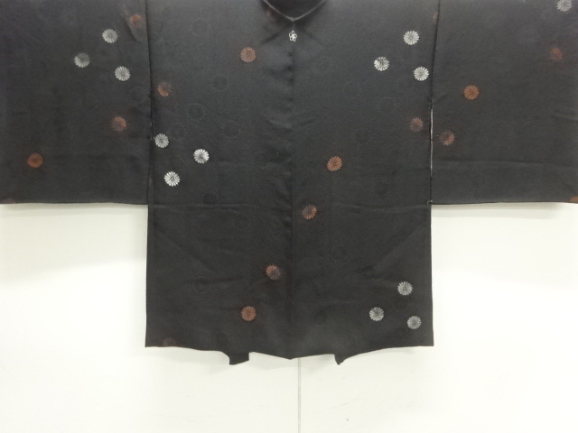 JAPANESE ANTIQUE HAORI / TAISHO ROMAN STYLE / SILK / URUSHI / WOVEN KIKU